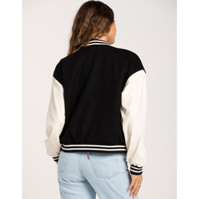 Women's Black Varsity Jacket with White Sleeves