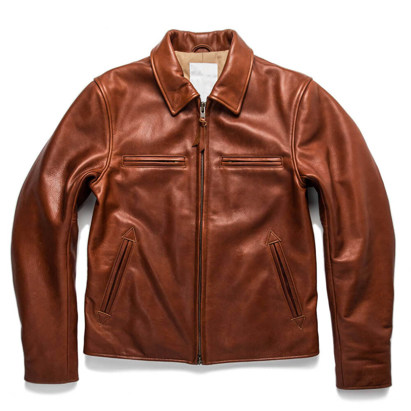 Premium leather motorcycle jacket in brown color with sleek design and classic details, perfect for riders and casual wear.