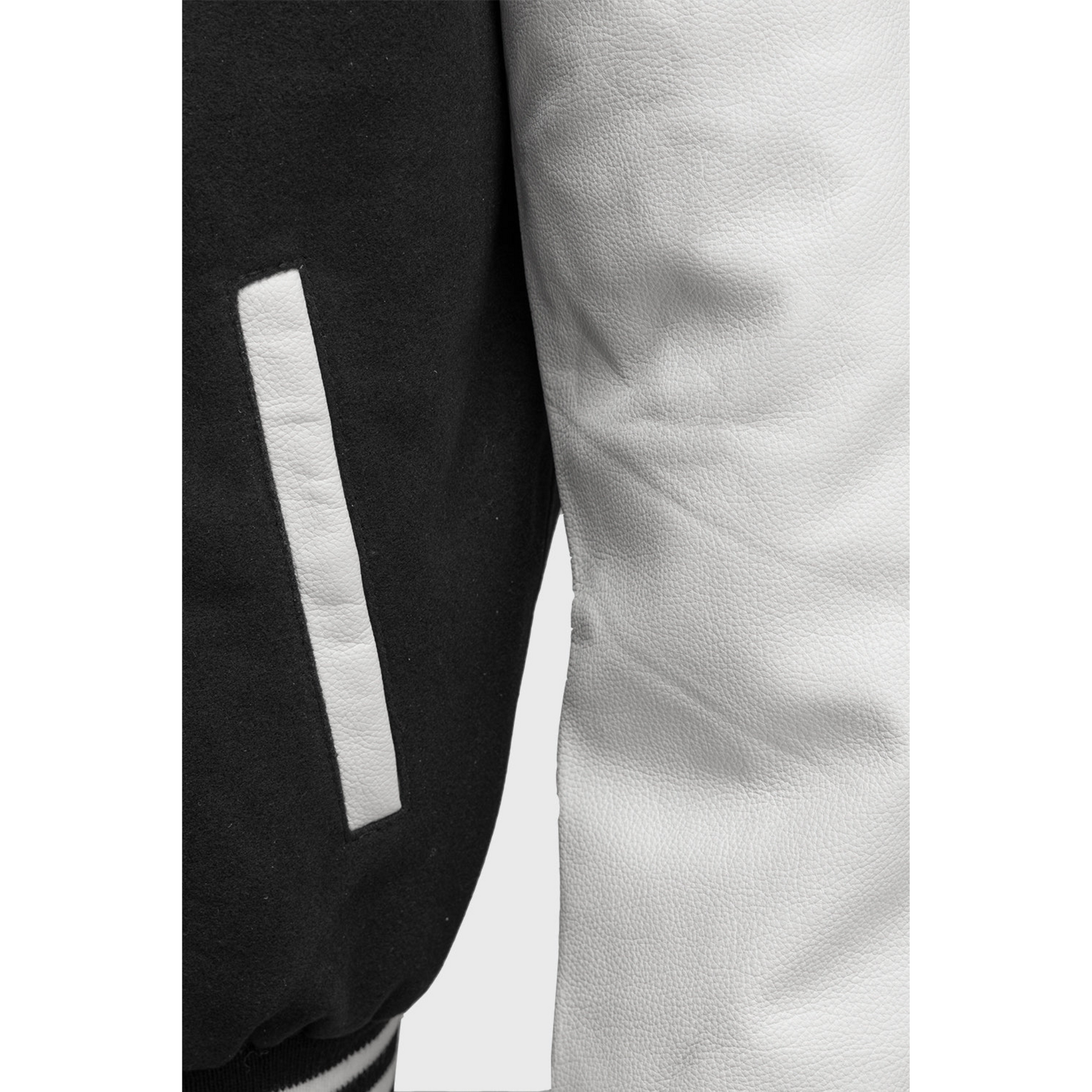 Men's Black and White Varsity Jacket with Premium Wool Blend and Leather Sleeves