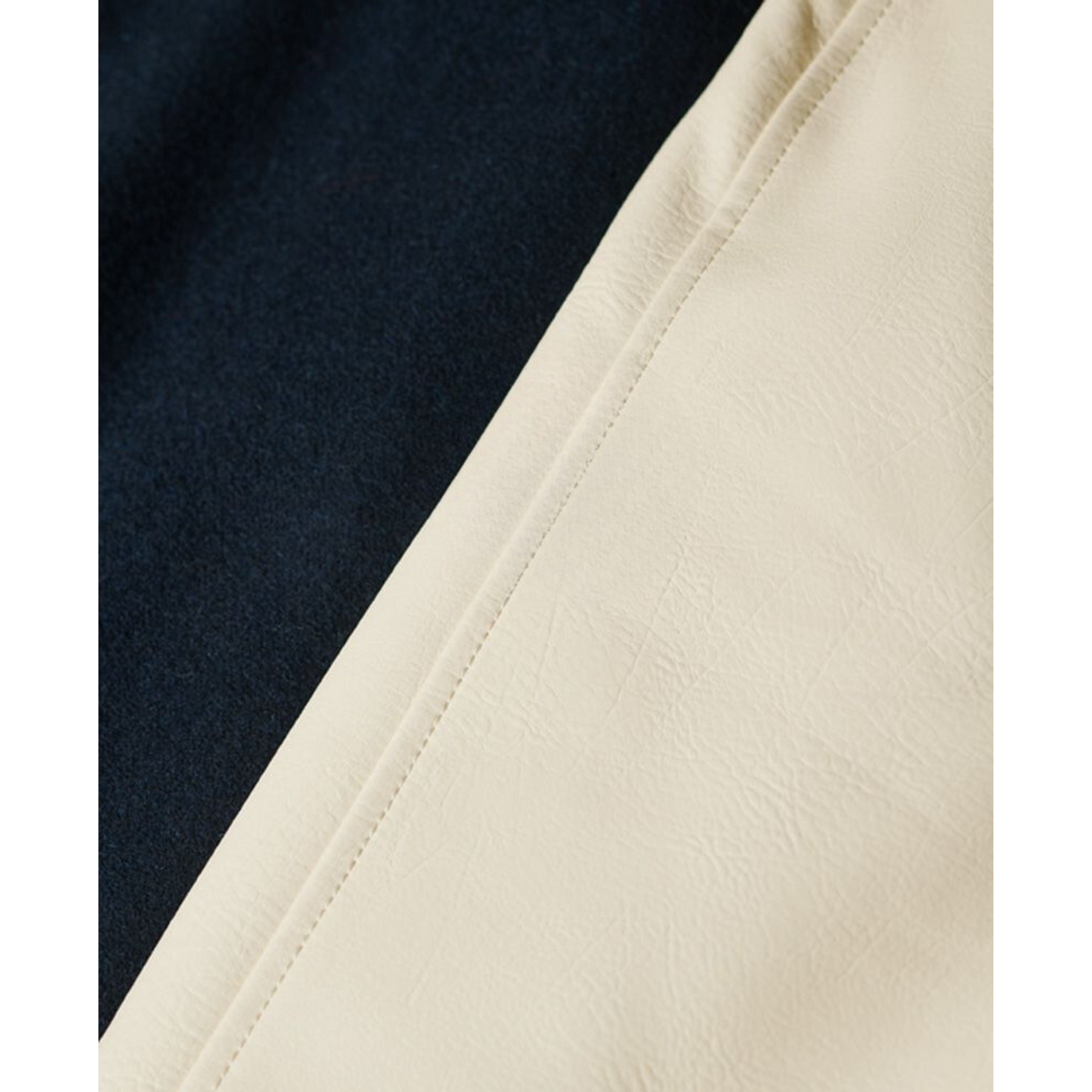 Men's Navy and Cream Varsity Jacket – Classic Wool & Leather Bomber with Striped Collar