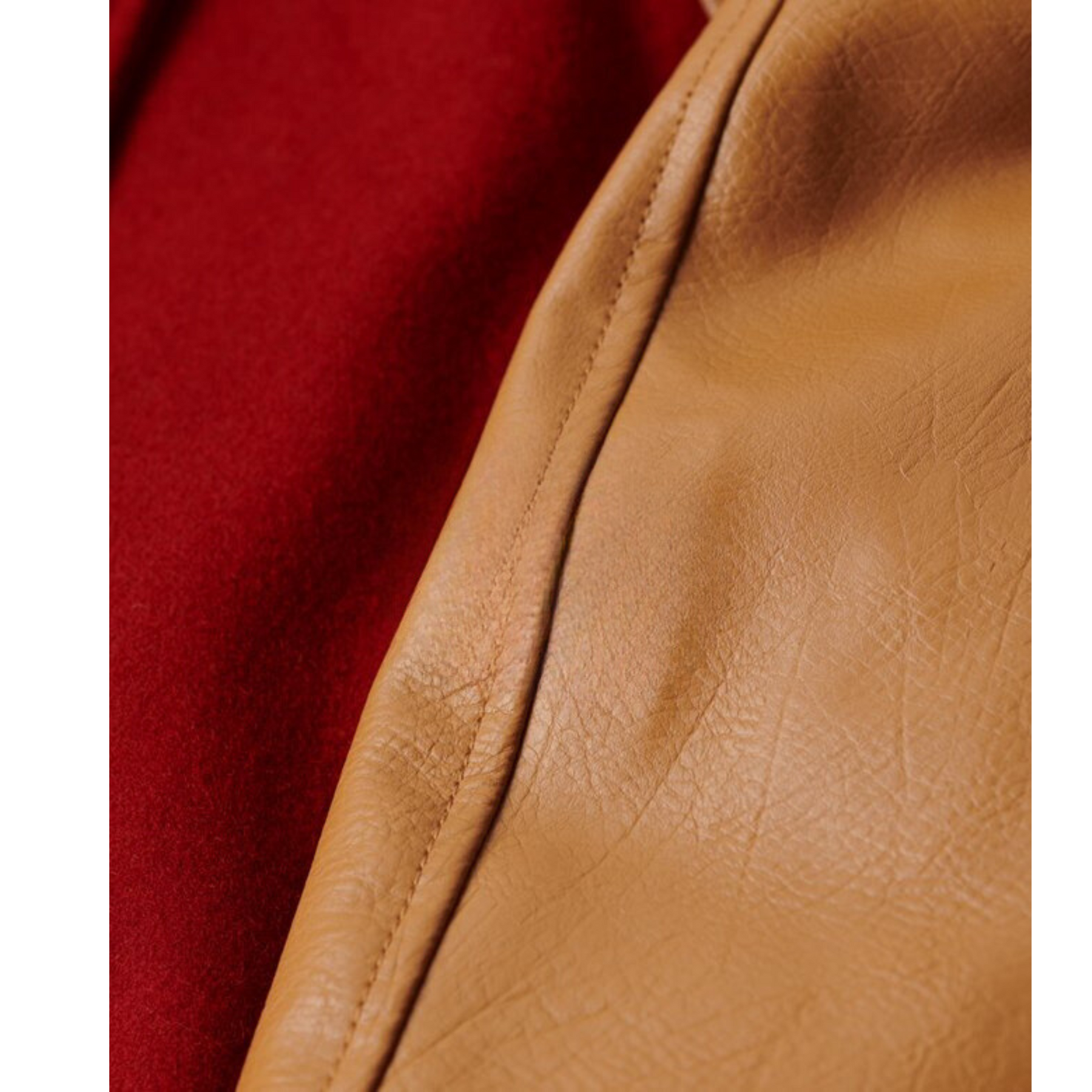 Women's Red Varsity Jacket with Tan Leather Sleeves