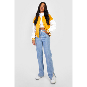 Women's Yellow Varsity Jacket – Retro College Style Baseball Jacket