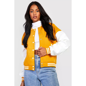 Women's Yellow Varsity Jacket – Retro College Style Baseball Jacket